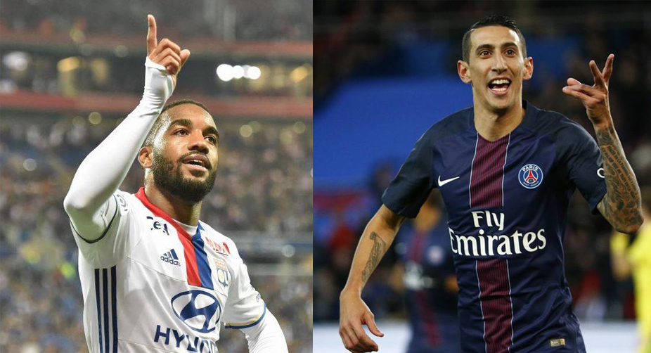 <i>Les Gones vs Les Parisiens:</i> The in-form Alexandre Lacazette (L) leads the line for Lyon while Angel Di Maria (R) is PSG's star on the wing. Both sides cannot afford to draw Sunday's late game if they are to contend for the Ligue 1 title img
