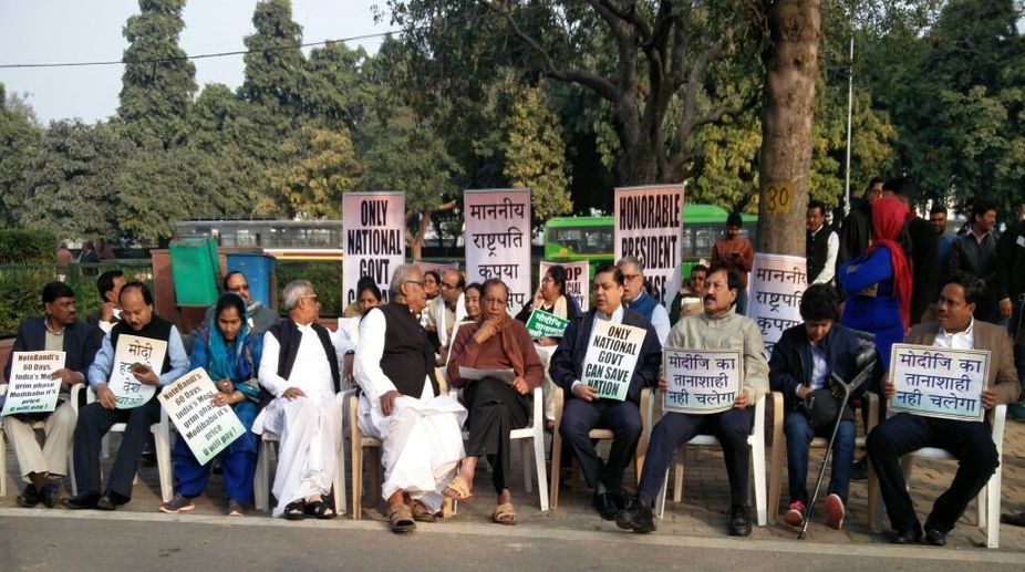 TMC MPs on sit-in in Delhi over demonetisation
