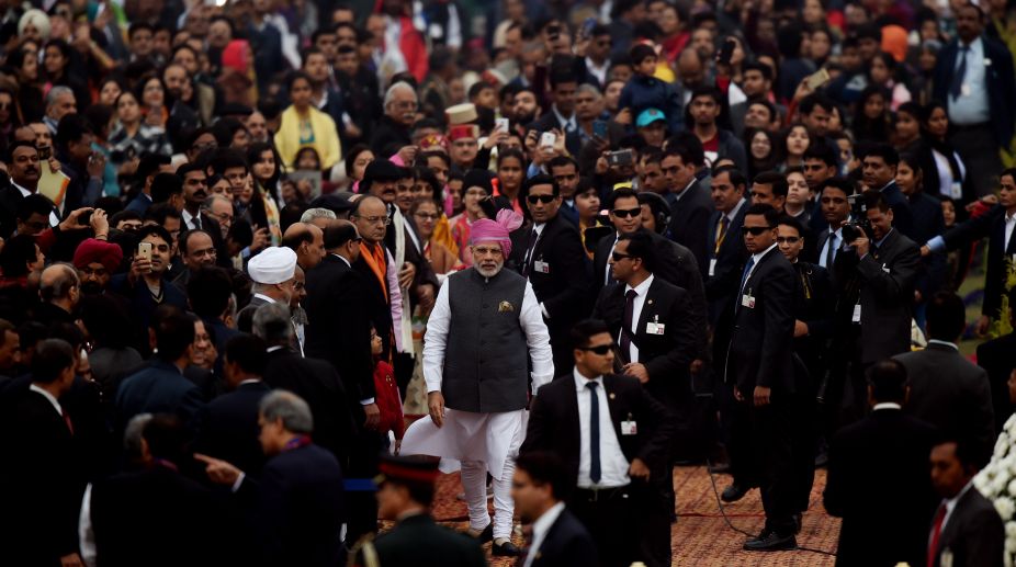 Modi walks on Rajpath as he greets nation on 68th Republic Day