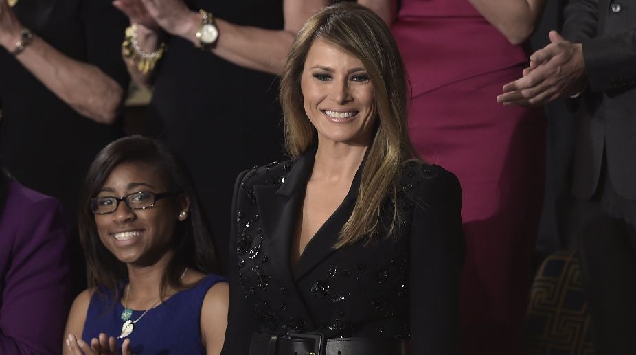 Melania dazzles in black suit at Trump address