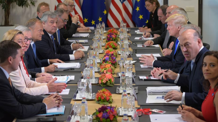 Donald Trump meets EU leaders in Brussels