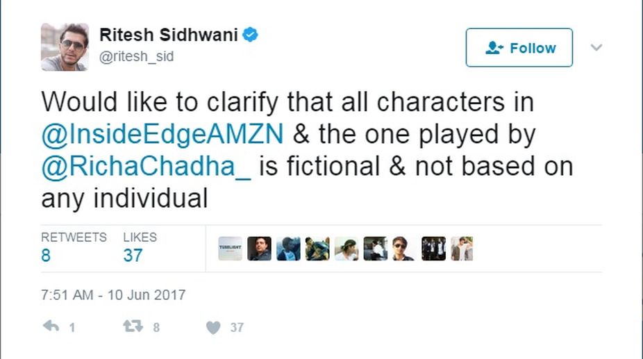 All characters of ‘Inside Edge’ are fictional, says Ritesh Sidhwani