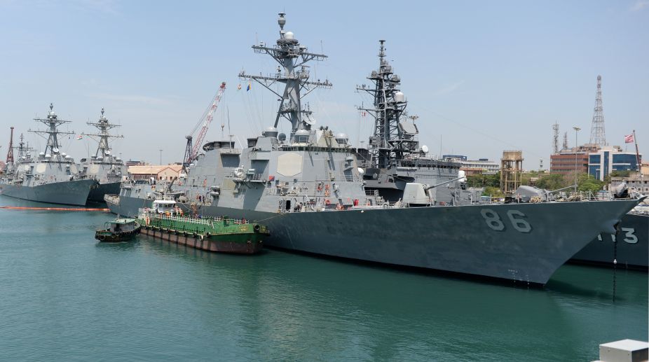 Ships of India, US, Japan manoeuvre in rough sea for Malabar