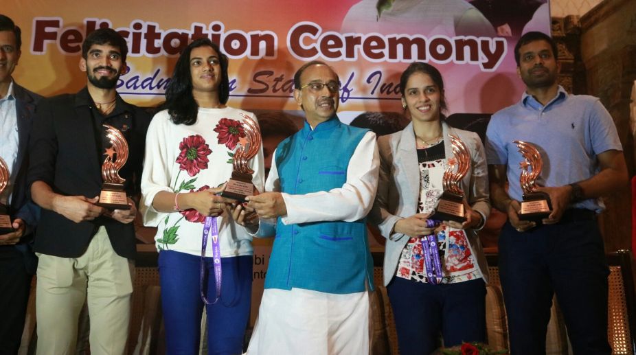 Sindhu, Saina, Srikanth felicitated by Sports Minister