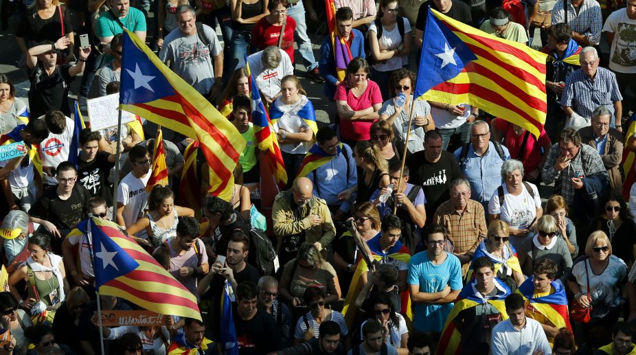 Thousands of Catalan independence supporters rally in Brussels