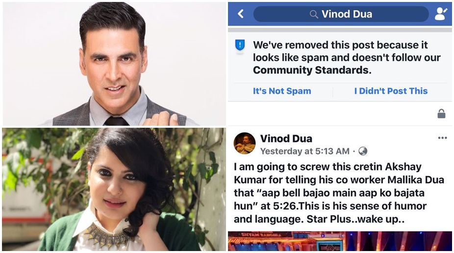 Facebook removes Vinod Dua’s post slamming Akshay Kumar; Mallika shares screenshot