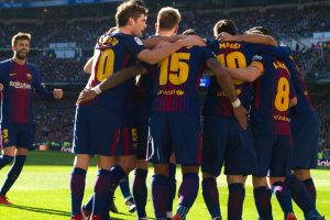 Barcelona players celebrate Clásico win in dressing room