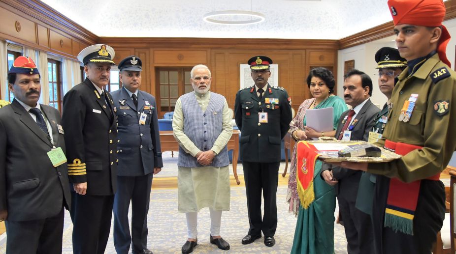 Flag Day: PM Modi meets officers of Kendriya Sainik Board