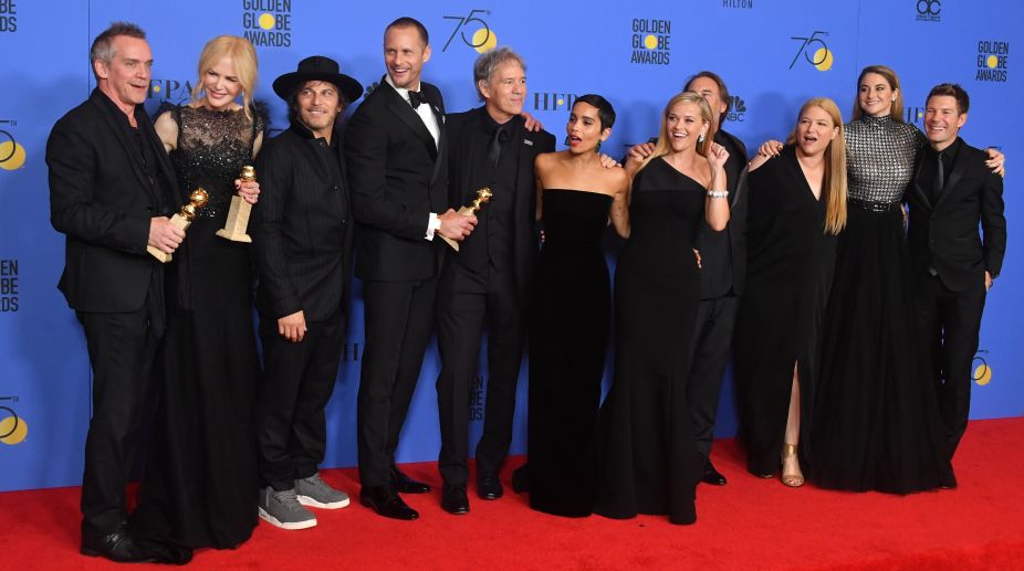 The entire team of 'Big Little Lies' poses for the paparazzis dressed in all black in support of the movement (Photo Credits: AFP) img
