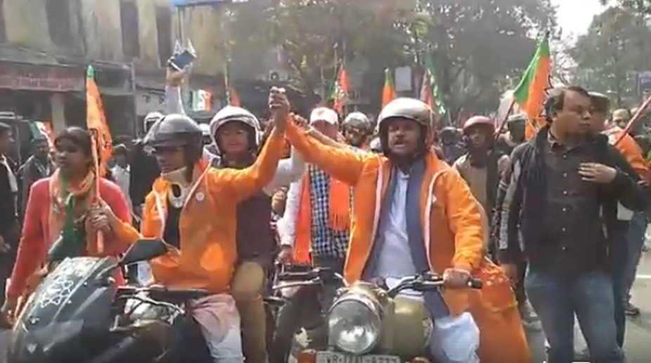 Two days after attack on members, Bengal BJP President flags off bike rally from Vivekananda House