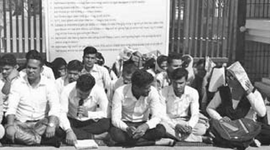 NOU students stage protest dharna against lack of proper infrastructure