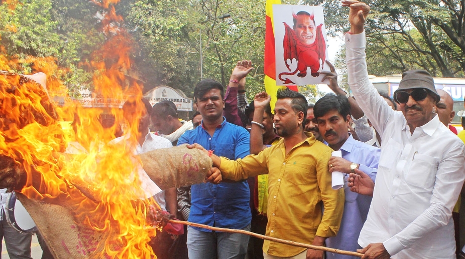 Karnataka protests over the Mahadayi water sharing dispute.