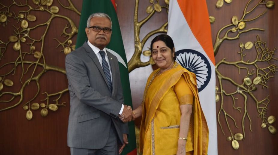 Amidst thawing relations, Maldives FM calls on Sushma Swaraj