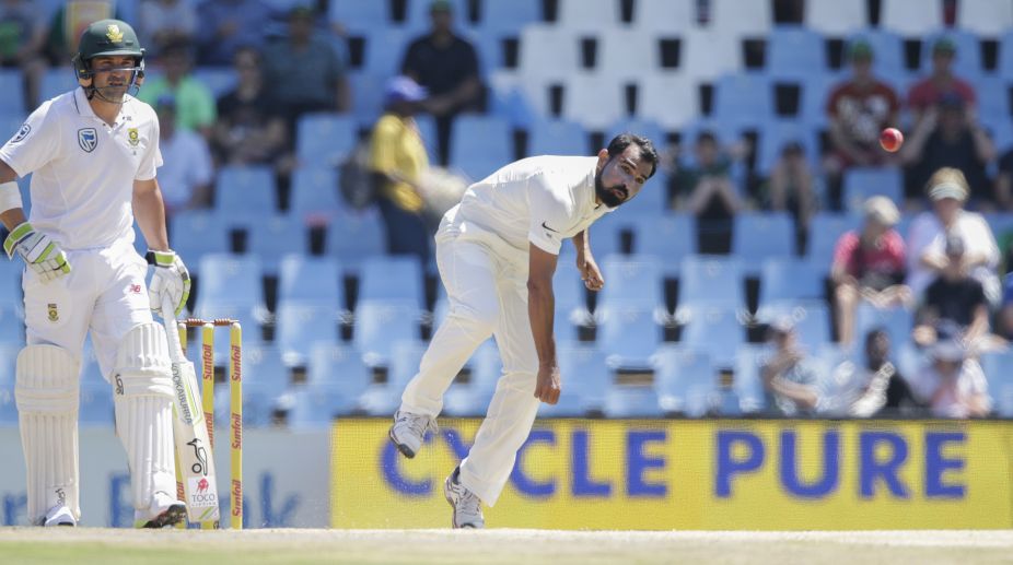 <p>Mohammed Shami <p> Mohammed Shami, with the dismissal of Keshav Maharaj on Day 2 of the second test against the South Africa at the Centurion stadium on Sunday, became the 20th Indian to complete 100 wickets in Test cricket.
(Photo Credit-AFP/GIANLUIGI GUERCIA) img