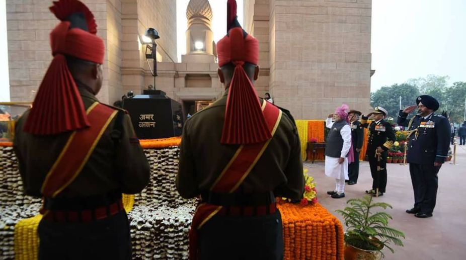 PM Modi pays tribute at Amar Jawan Jyoti on 69th Republic Day