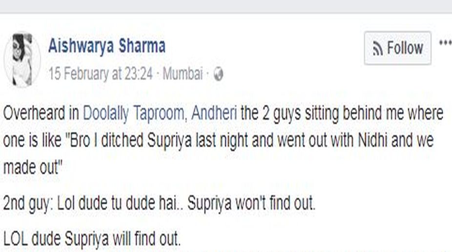 Mumbai girl overhears man brag about cheating, launches Facebook hunt for girlfriend Supriya
