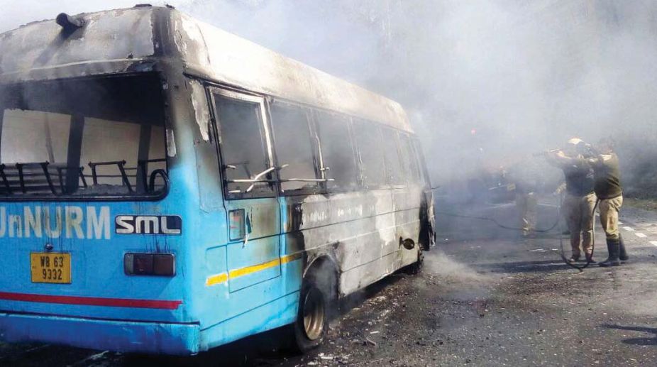 NBSTC bus catches fire, all 18 passengers safe
