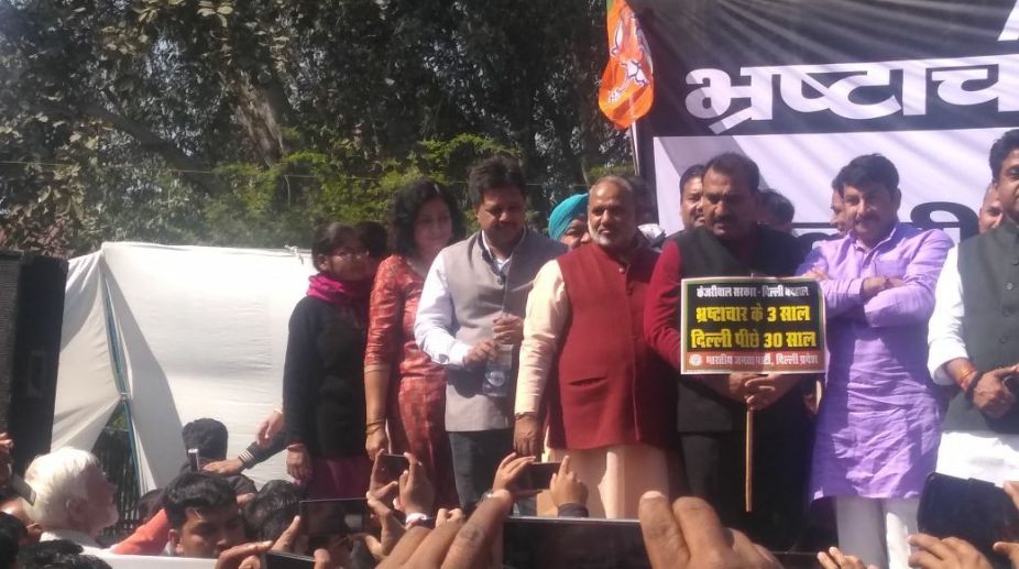 BJP protests against Kejriwal, says AAP pushed Delhi 30 years back