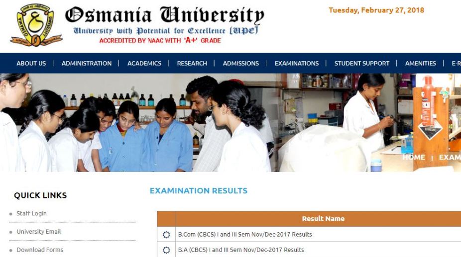 Osmania University results 2018: Check 1st, 3rd sem BCom, BA, BSc, BBA on official site