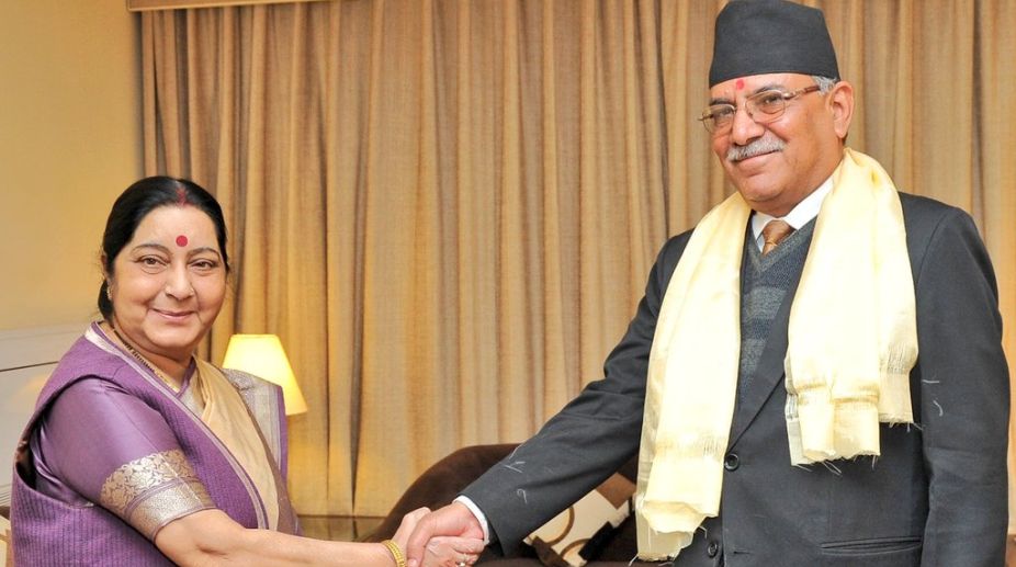 Sushma Swaraj meets Prachanda in Nepal