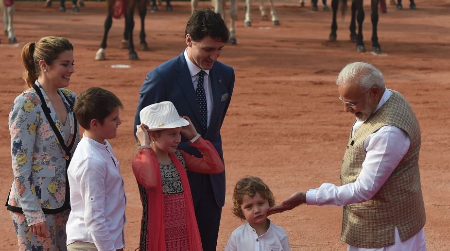 PM Modi welcomes Trudeau at Rashtrapati Bhavan