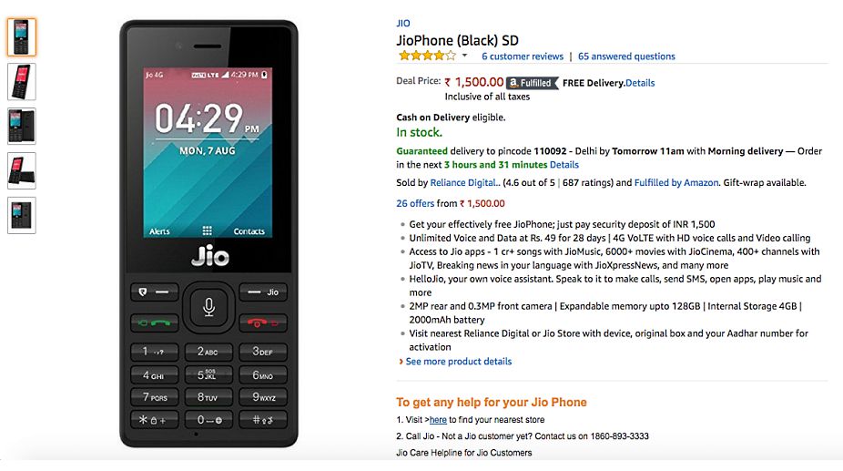 Reliance JioPhone now available on Amazon India for Rs. 1,500