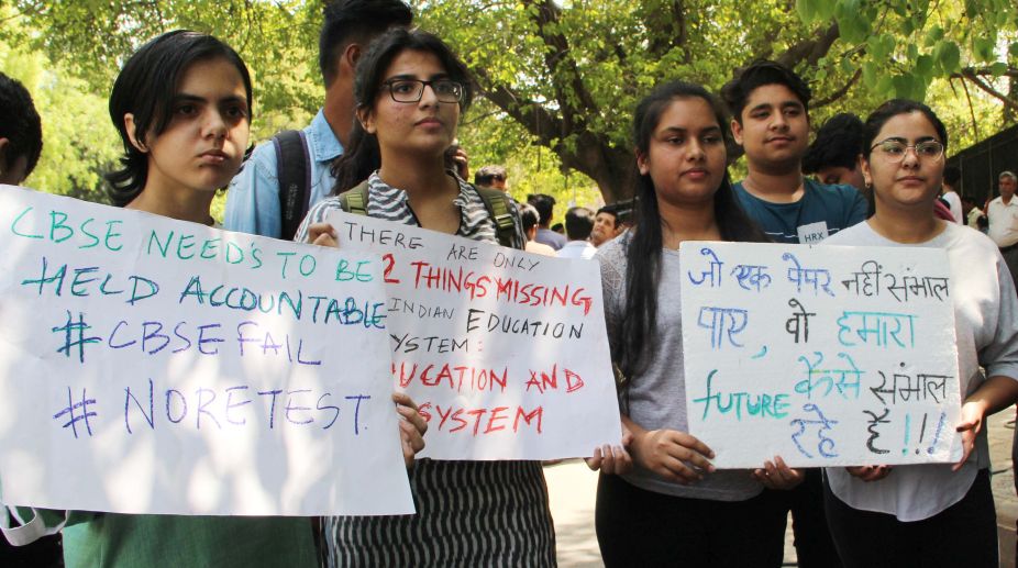 Students, Congress protest outside CBSE headquarters