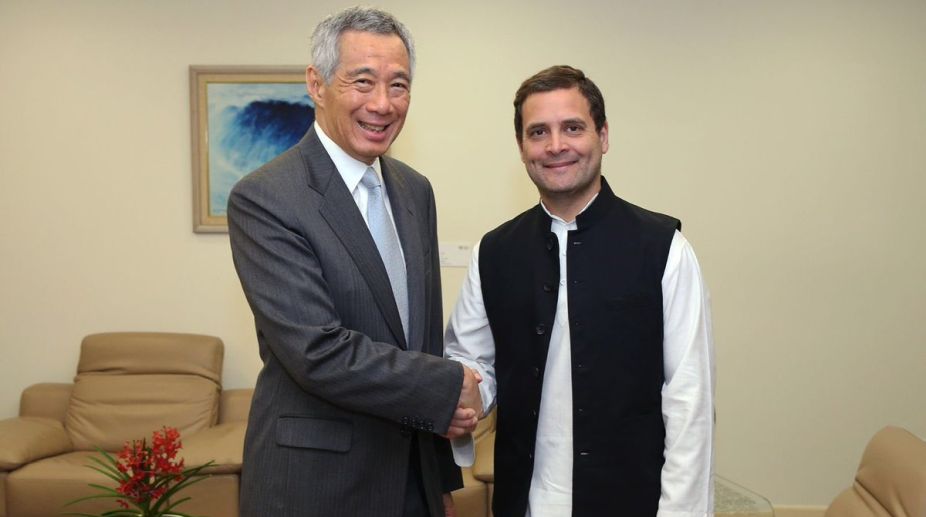 Congress chief Rahul Gandhi meets Singapore PM, Dy PM