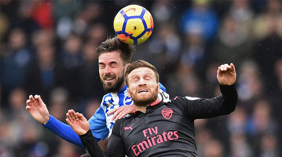 Arsenal stopper Shkodran Mustafi reacts to Brighton loss