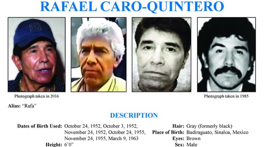 US offers $20 million reward for Mexican drug lord Caro Quintero