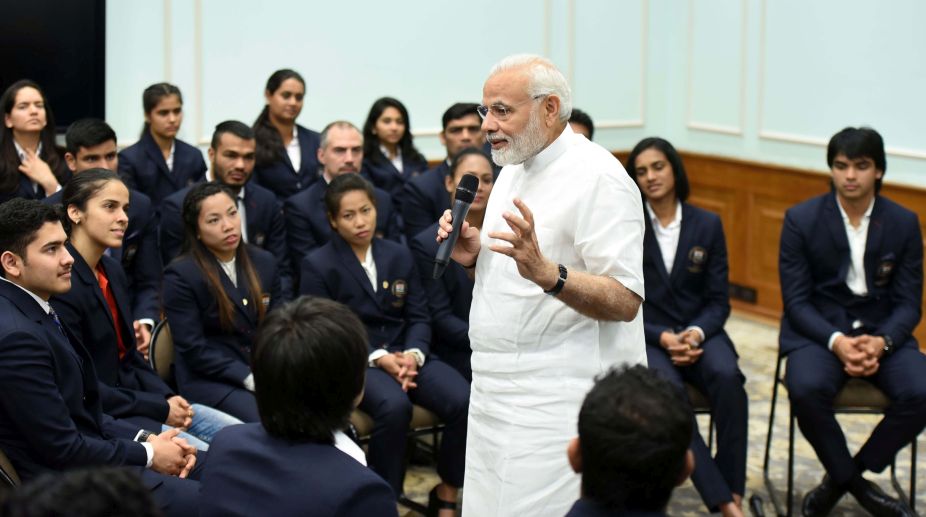 PM Modi interacts with Commonwealth Games medal winners