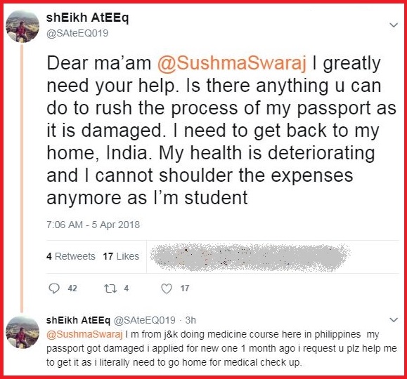Twitter account of Kashmiri man