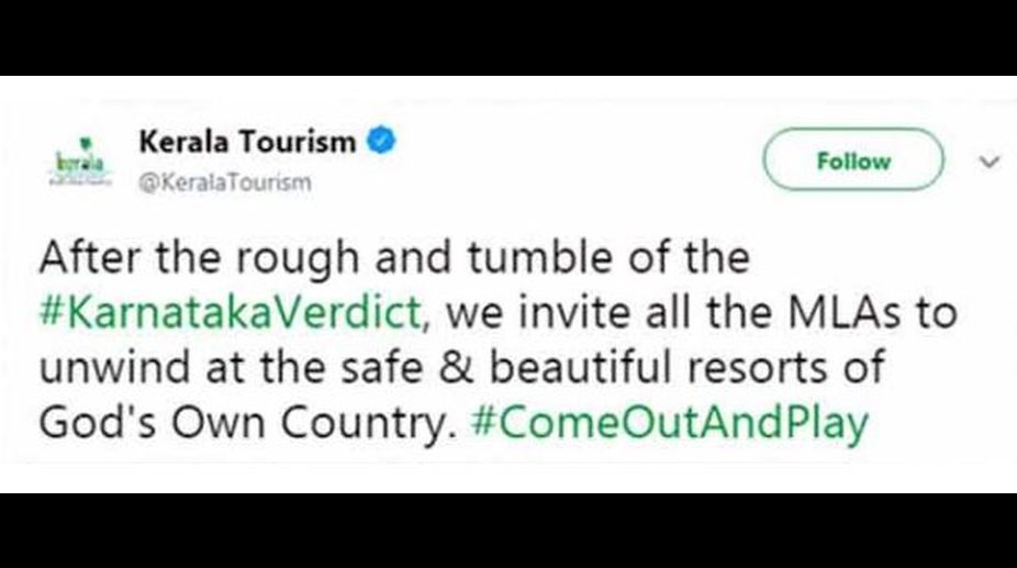 Kerala Tourism invites Karnataka MLAs to cool-off in Gods Own Country, deletes tweet later