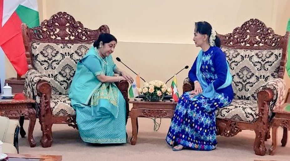 Sushma Swaraj meets Myanmar State Counsellor Suu Kyi