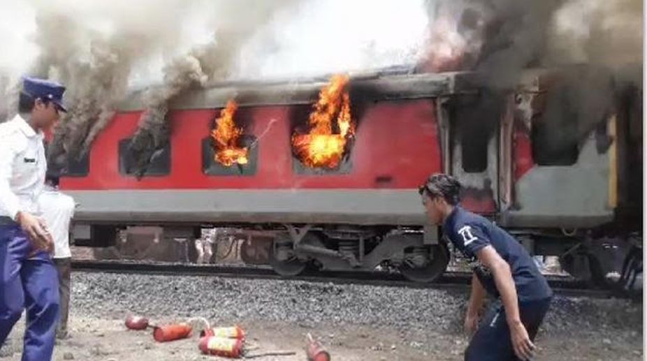 Train catches fire, no casualties