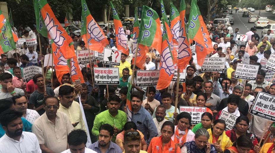 Delhi BJP stages protest over killing of 2 party workers in Bengal