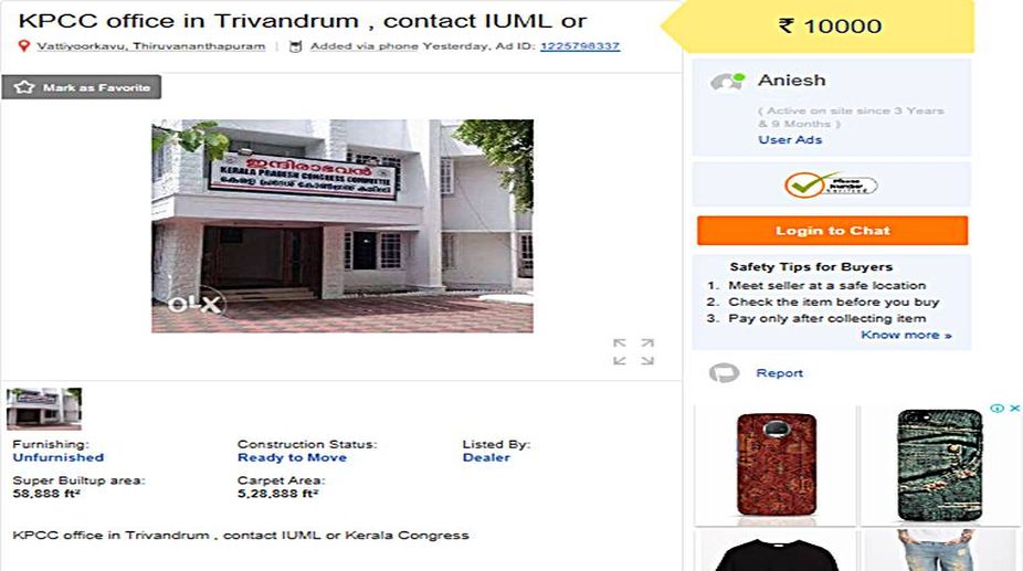 Kerala Congress office put up for sale on OLX