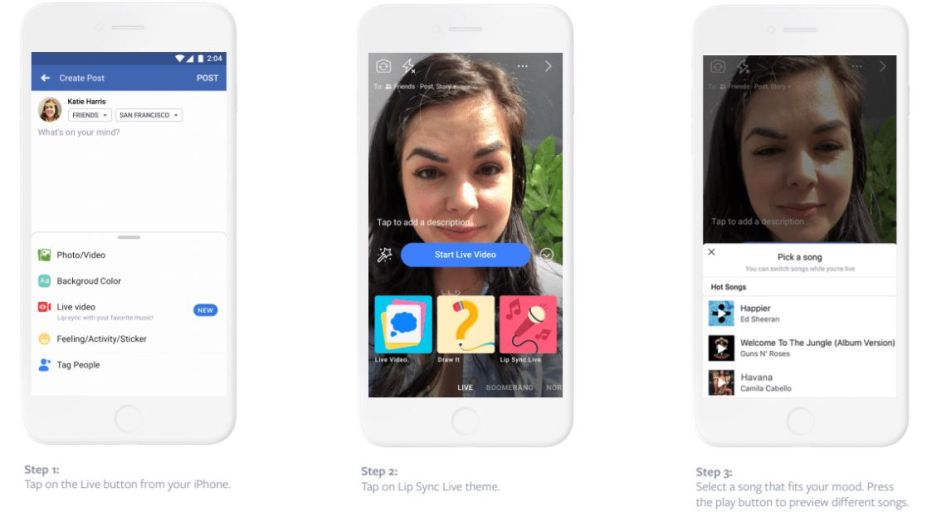 Now, Lip Sync Live on Facebook, add songs to your videos