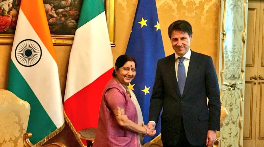 Sushma Swaraj discusses India-Italy ties with PM Conte
