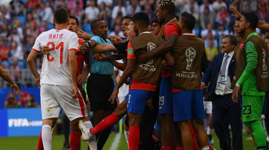 Costa Rica's coach, Nemanja Matic, Serbia vs Costa Rica, Fight, 2018 FIFA World Cup