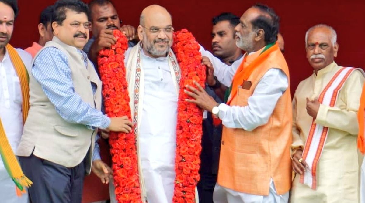 BJP chief Shah Amit Shah reaches Hyderabad to firm up Telangana poll strategy