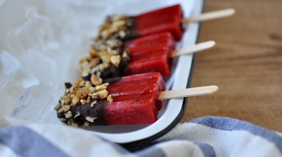 Chocolate-Walnut Dipped Strawberry Popsicles
