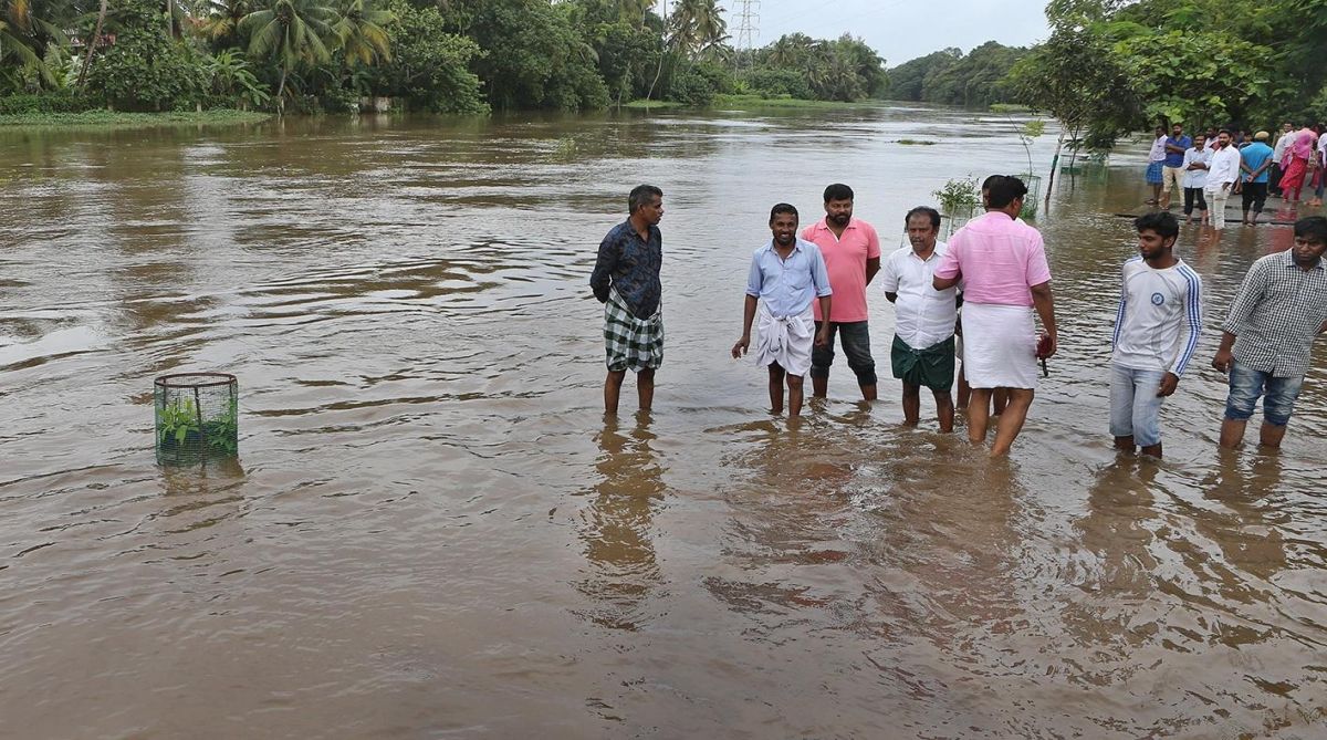 Kochi: A view of the flood hit Muvattupuzha near Kochi, Kerala on Aug 9, 2018. (Photo: IANS)