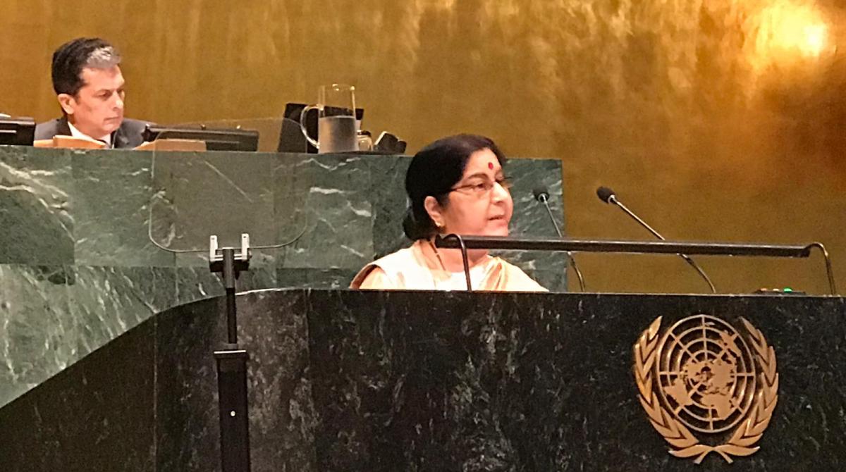Pakistan is an expert at hiding its evil face behind a mask: Sushma Swaraj at UNGA
