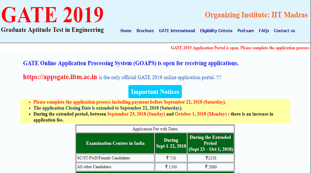 GATE 2019 online registration date extended by one day | Apply now at gate.iitm.ac.in