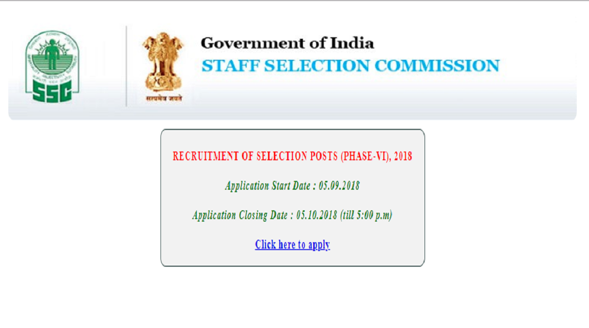 SSC recruitment 2018: Last date for application process of Selection posts extended, apply now at ssconline.nic.in