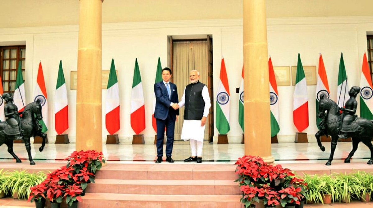 PM Modi welcomes Italian PM Giuseppe Conte at Hyderabad House