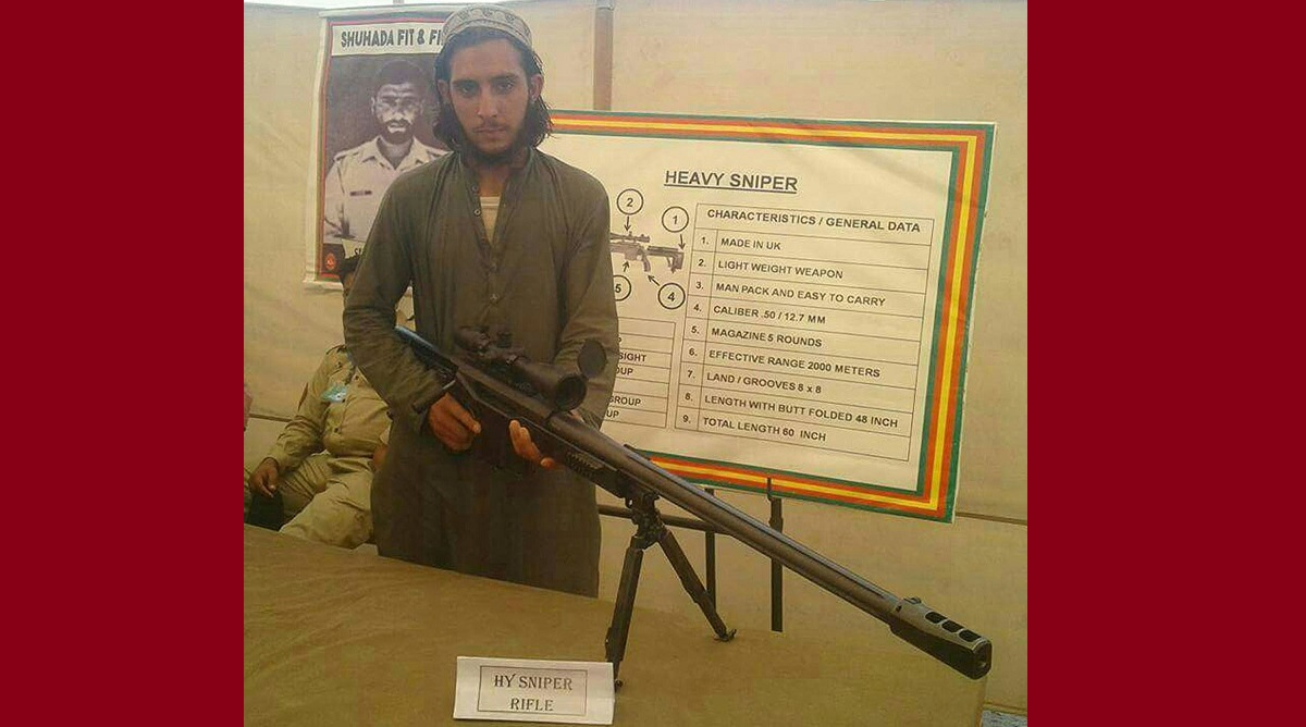 A terrorist in POK being trained by the Pakistan army in the use of a UK made sniper rifle. A Pakistani soldier is sitting behind the terrorist
