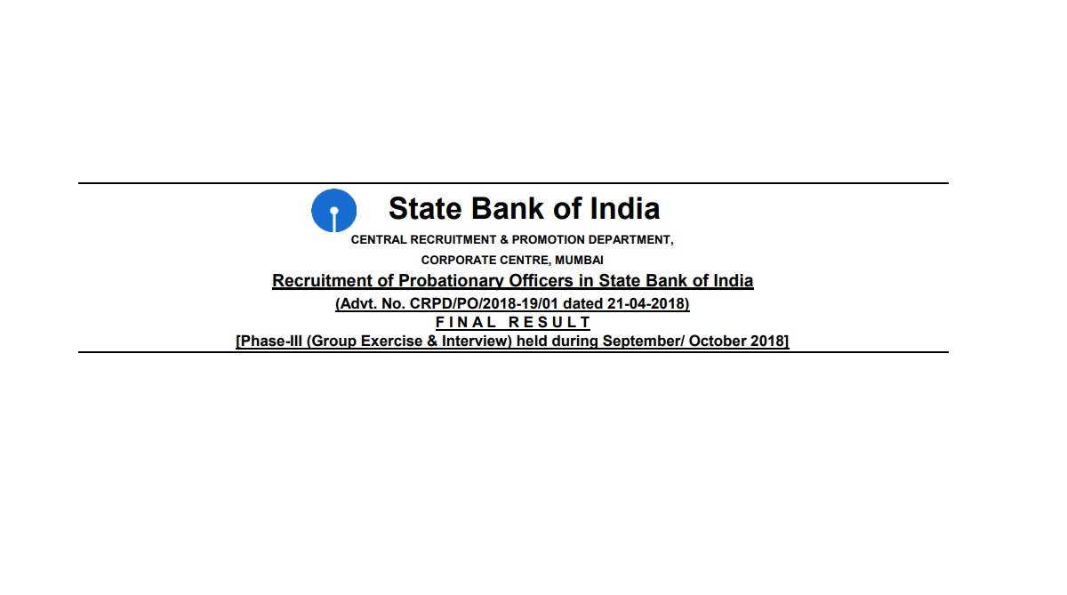 SBI PO Results 2018 declared at sbi.co.in | Check results via direct link here