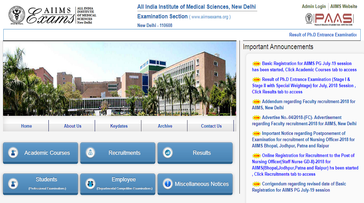 Basic Registration process for AIIMS PG July 2019 session begins | Apply now at aiimsexams.org
